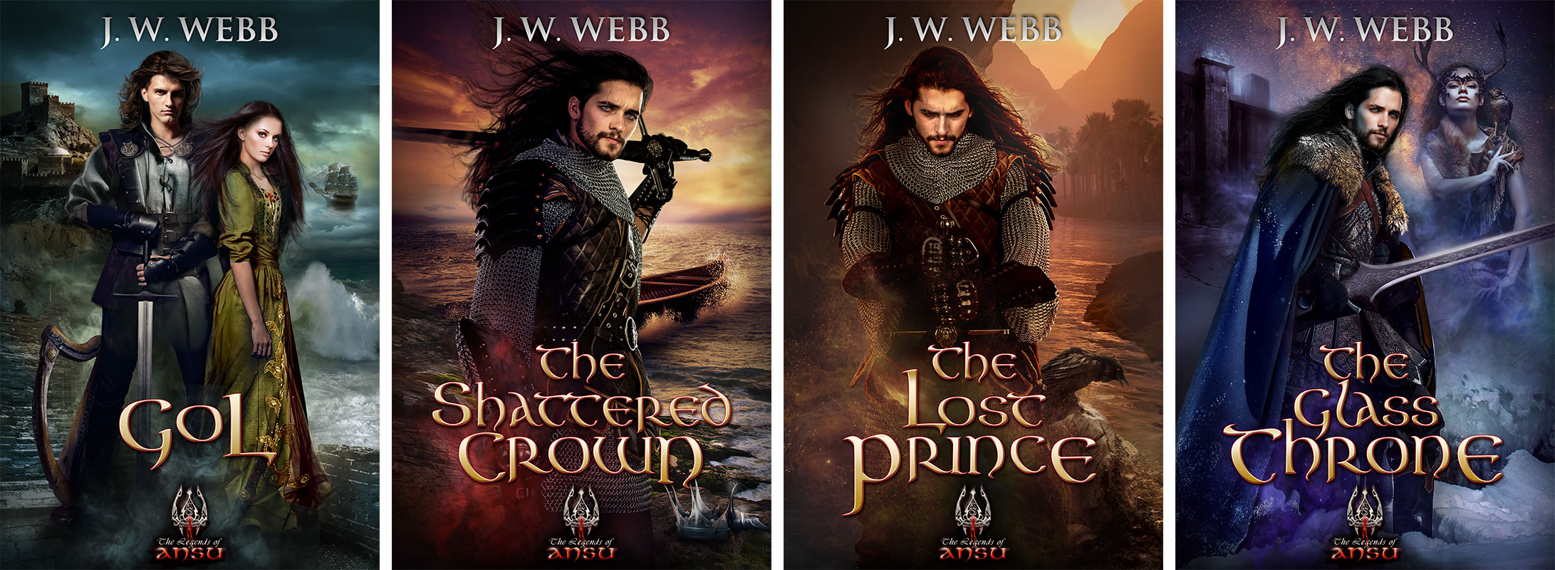 Four books: Gol, The Shattered Crown, The Lost Prince, and The Glass Throne by J. W. Webb